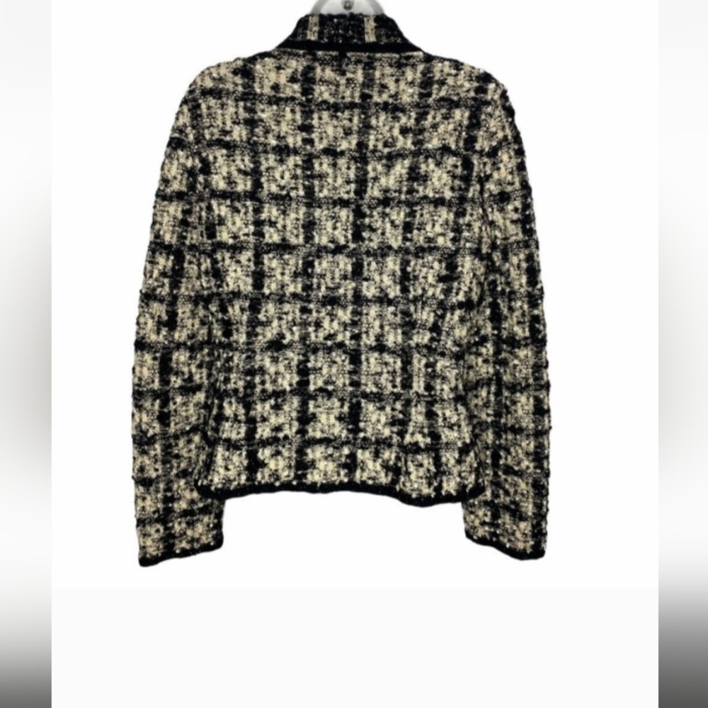 Escada Glistening Black Metallic Cream Knit Boucle Tweed M Wool Jacket Cardigan - Picture 3 of 7
